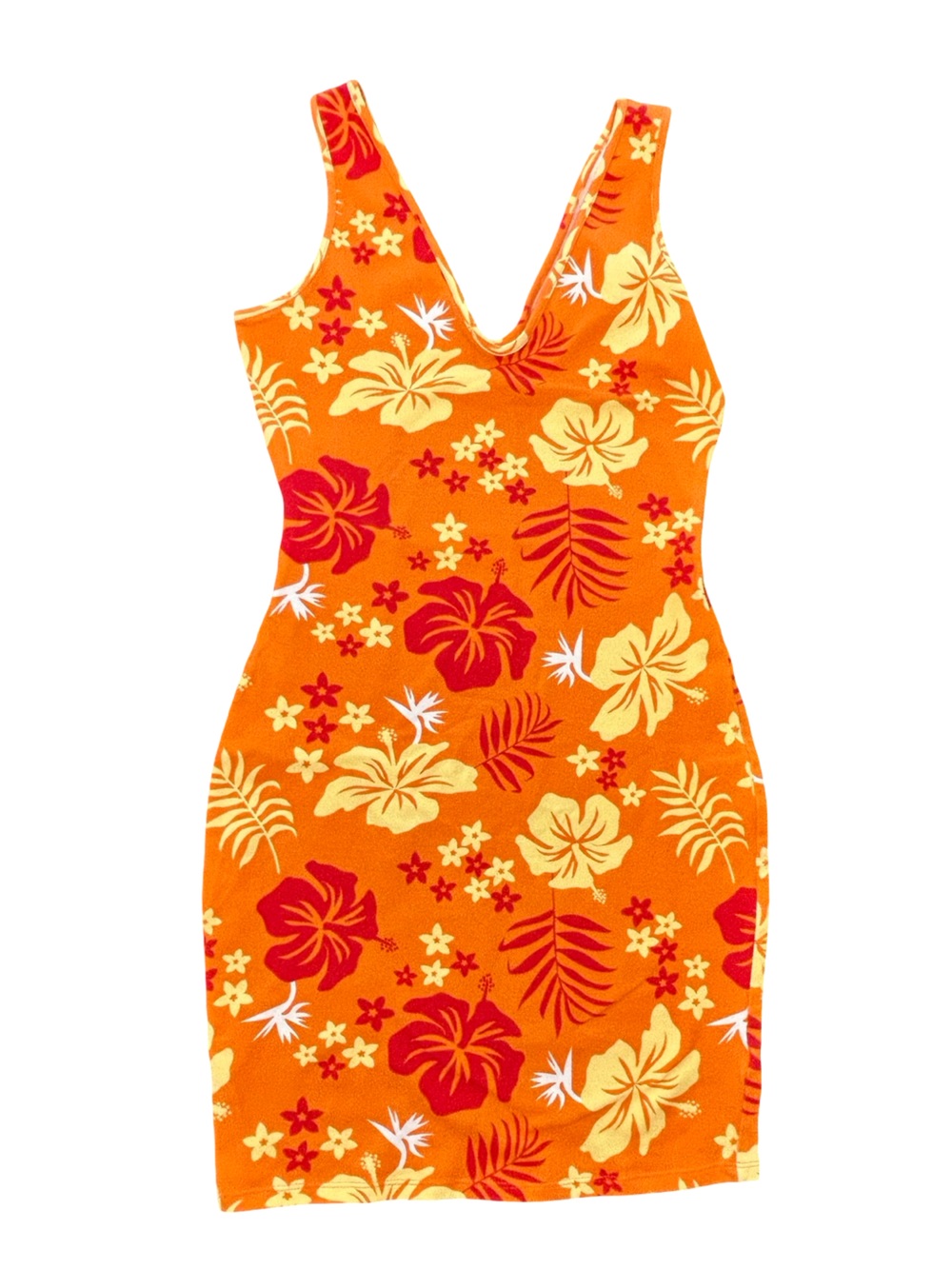 Wild Fable Tropical Hawaiian Floral print hibiscus Y2K bodycon mini dress NWOT S